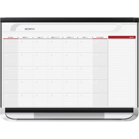 Calendar Planning Board, Plastic, 24 in, 36 in, Fiberboard/Plastic Frame, White/Gray/Red, Gloss