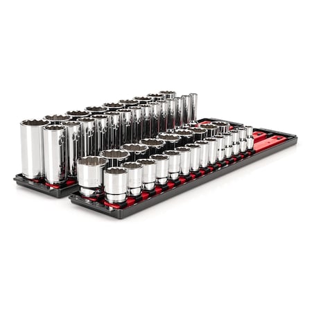 1/2 Inch Drive 12-Point Socket Set with Rails and Trays, 46-Piece 10-32 mm