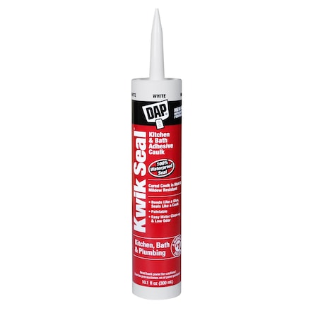 Acrylic Latex Adhesive Caulk, 10 oz, Cartridge, White, Acrylic Latex Base, Kwik Seal