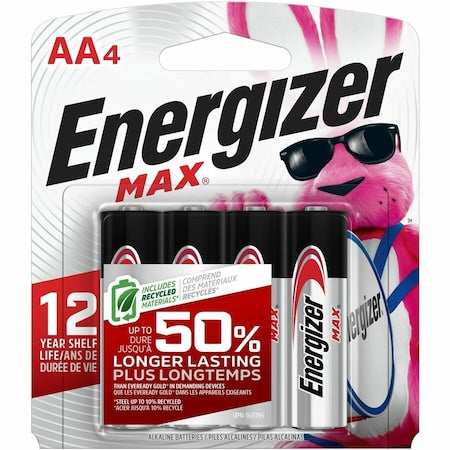 Energizer Max AA Alkaline Battery, 1.5V DC, PK4