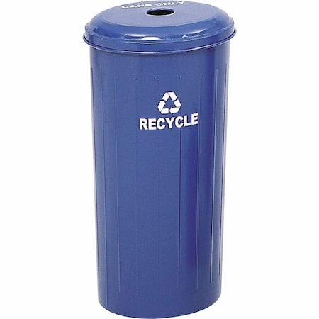 20 gal Round Recycling Bin, Open Top, Blue, Steel, 1 Openings