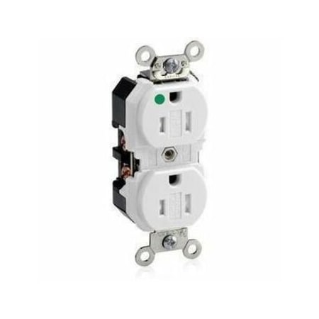 Straight Blade Receptacle, 5-15R, 15 A, 125V AC, 2 Pole, 3 Wire, Flush Mount, Single, White