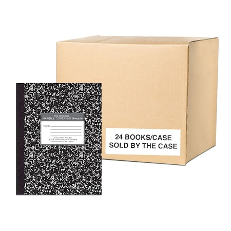 Case of Signature Black Marble Comp Notebooks, College Ruled, 80 sheets, Oversized 10.25"x7.88", PK24