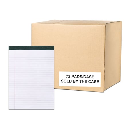 Case of Legal Pads, 8.5"x11.75", 40 sheets of 15 lb Recycled White Paper Per Pad, Micro-Perforated, PK72