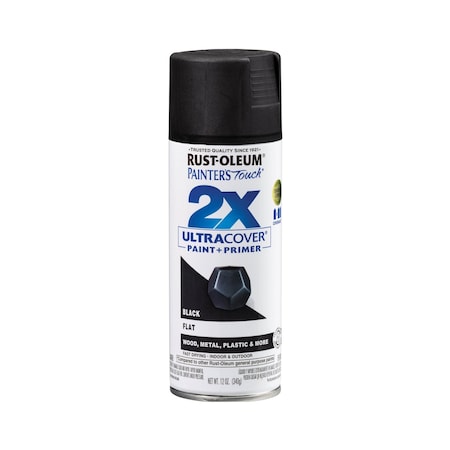 Spray Paint, Black, Flat, Solvent, 12 Oz