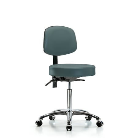 Vin Stool with Back Chrome-Medium Bench Ht with Seat TiltandCasters in Colonial Blue Trailblazer Vin