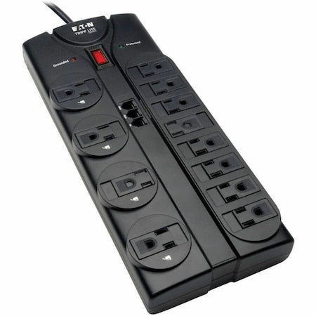 Power Strip, Surge, Tel/Modem Protection, 5-15R, 5-15P, 8 ft., Black