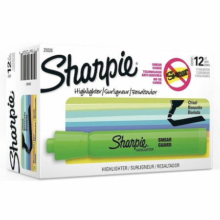 Smear Guard Highlighter, Chisel Tip Fluorescent Green PK12