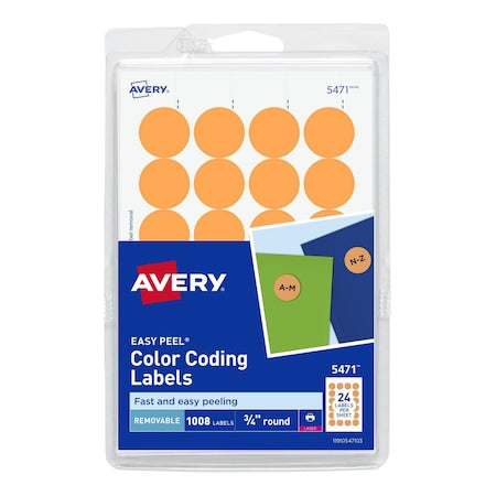 Laser/Inkjet Label, 3/4 in Label W, 3/4 in Label H, 24 Labels per Sheet Neon Orange