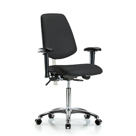 Clean Room Chair Vin Med Ben Chair, Med, Bk, Blk, CL100, Adjustable Arms, 22" to 29" Height, Vinyl