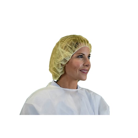 Bouffant Cap, 21in, Yellow, PP, PK1000, Polypropylene, 21 in Dia., Yellow, M, 1000 PK