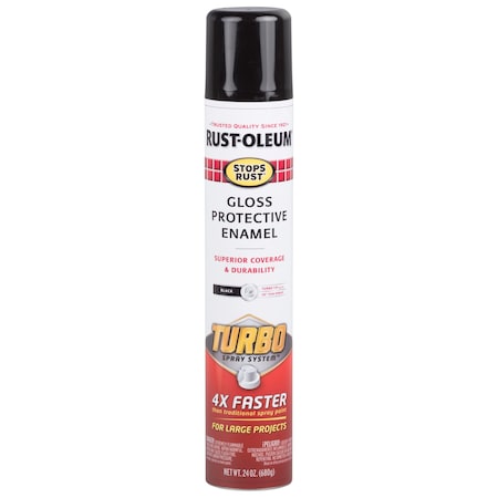 Spray Paint, Black, Gloss, Solvent, 24 oz