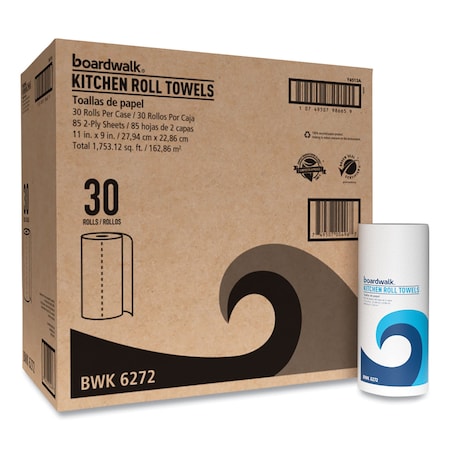 Perforated Roll Paper Towels, 2 Ply, 85 Sheets, White, 30 PK