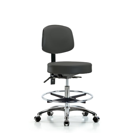 Vin Stool with Back Chr-Med Bench Ht with Seat Tilt, Chr FR,andCasters in Charcoal Trailblazer Vin
