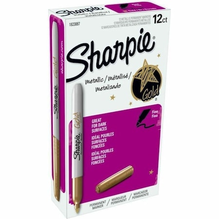Permanent Marker, Metallic Gold, Fine Tip, Capped, 12 PK