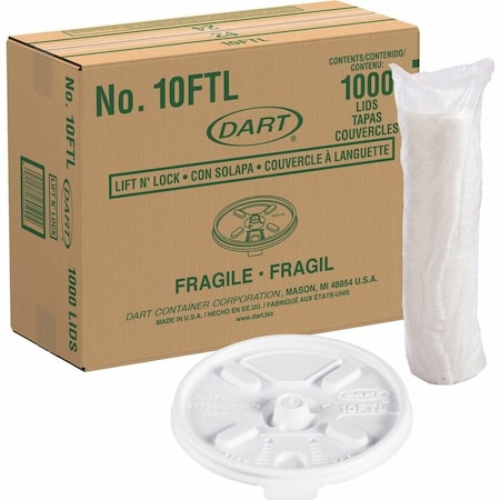 Lid for 10 oz. Hot Cup, Flat, Lock Back Tear Tab, White, Pk1000