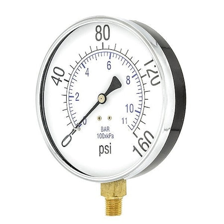 Pressure Gauge, 1/4 in NPT, Bottom Location