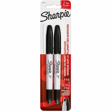 Twin Tip Permanent Marker Set, Black, Fine Tip, Retractable, 2 PK