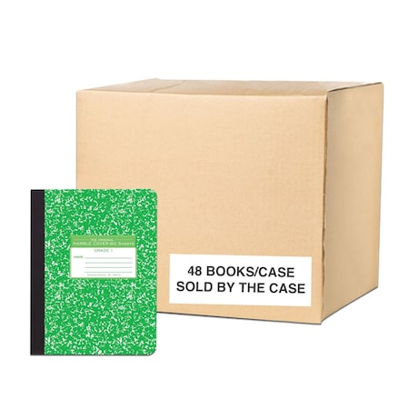 Case of Green Marble Comp Notebooks, Grade 1 Skip Line Ruled, 80 sht 15 lb White Paper, 9.75""x7.75"",PK48