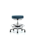 Fab Stool without Back Chr-Medium Bench Height with Chr Foot Ring and Stationary Glides in Blue Fab