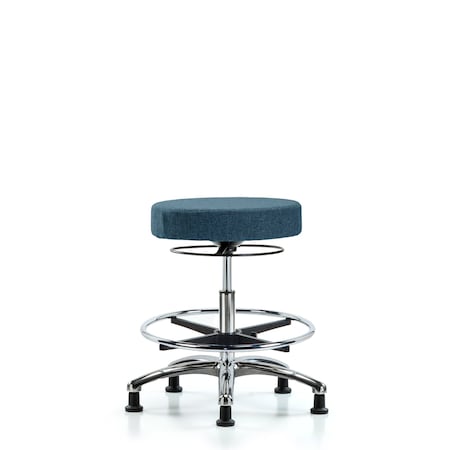Fab Stool without Back Chr-Medium Bench Height with Chr Foot Ring and Stationary Glides in Blue Fab