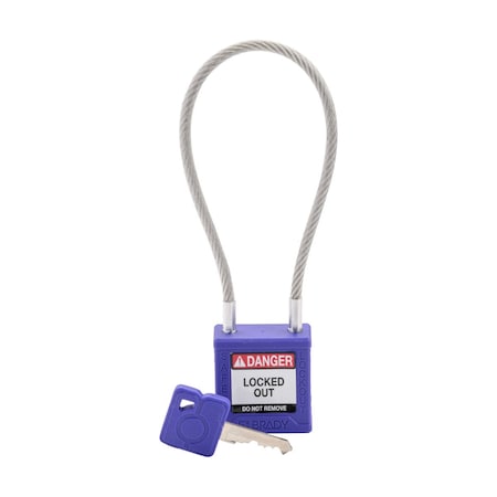 Velocity 8in Compact Cable Lockout Padlocks Nylon 4in Shackle Clearance KD Purple