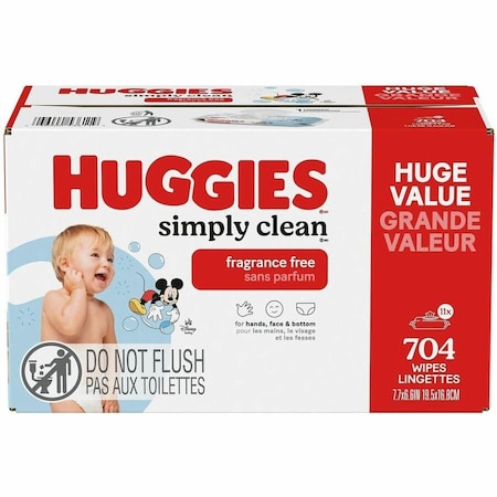 Baby Wipes, Simply Clean, Fragrance-Free, 7.7 in x 6.6 in Wipe, Soft Pack, 11 PK