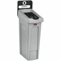 23 gal Rectangular Recycling Bin, Flat with Top Opening, Black, 1 Openings