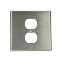 Centered Opening Wall Plate, Number of Gangs: 2 Stainless Steel, Silver