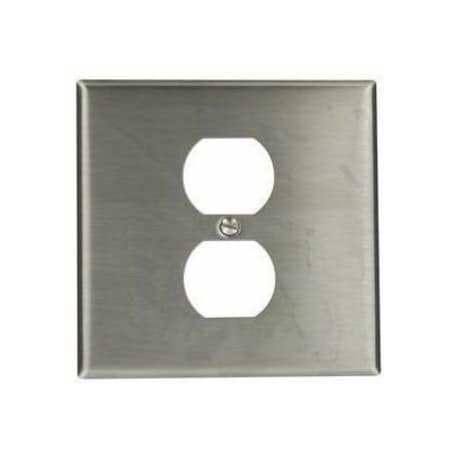 Centered Opening Wall Plate, Number of Gangs: 2 Stainless Steel, Silver