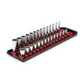 1/4 Inch Drive 6-Point Socket Set with Rails and Tray, 28-Piece 4-15 mm