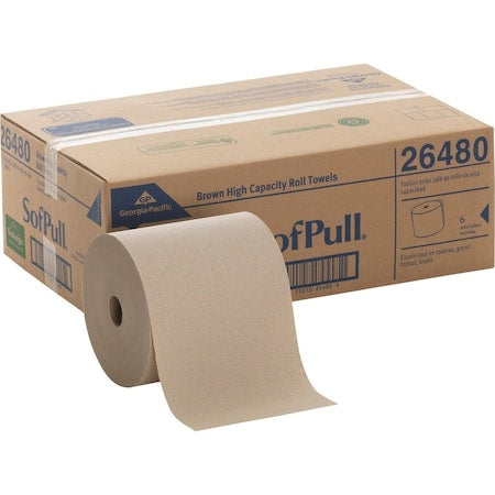Sofpull Hardwound Paper Towels, 1 Ply, Continuous Roll Sheets, 1000 ft, Brown, 6 PK