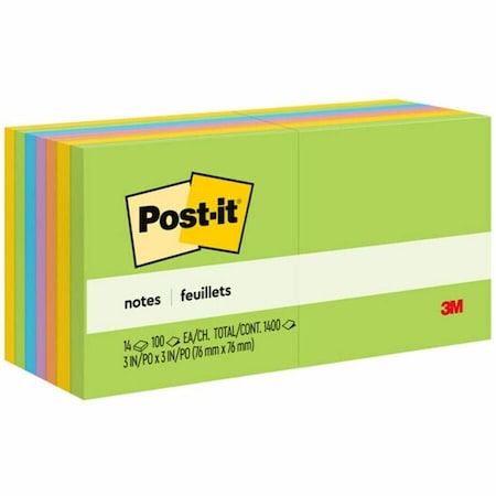 Pad, Post-It, Note3"x3", Assortd, PK14