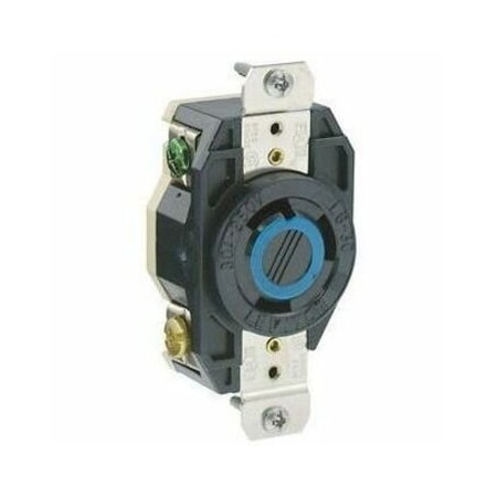 Flanged Locking Receptacle, L6-30R, 30 A, 250V AC, Single Phase, 2 Pole, Flush Mount, Black