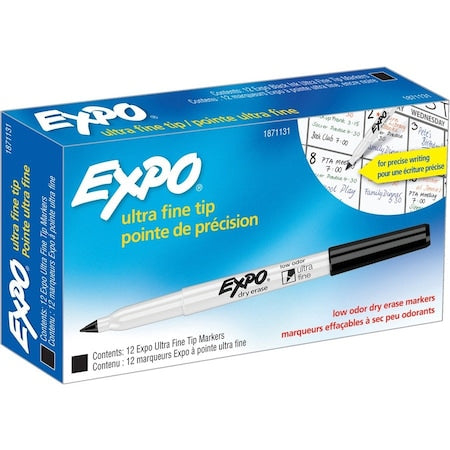 Low-Odor Dry-Erase Marker, Extra-Fine Bullet Tip, Black, PK12