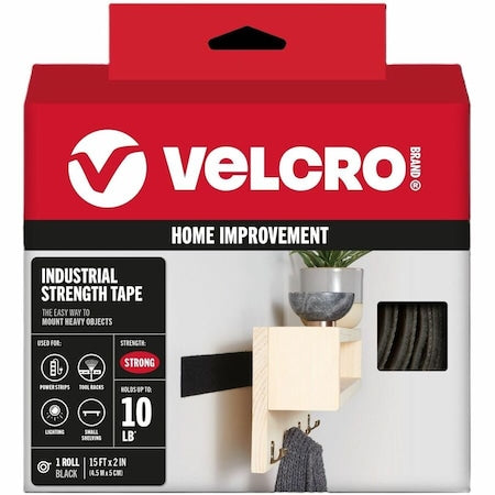 Reclosable Fastener, Rubber Adhesive, 15 ft, 2 in W, Black