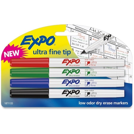 Low-Odor Dry-Erase Marker, Extra-Fine Bullet Tip, Assorted Colors, PK4