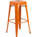 30" High No Back Orange Metal Barstool Square Seat