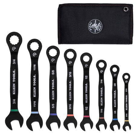 Ratcheting Wrench Set, 90-Tooth, SAE, 8PC