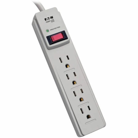 Outlet Strip, Surge, 4 5-15R, 5-15P, 4 ft., Light Gray