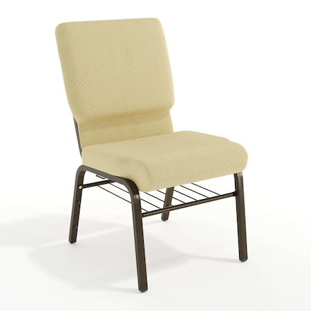 Fabric Church Chair w/Book Rack, Beige