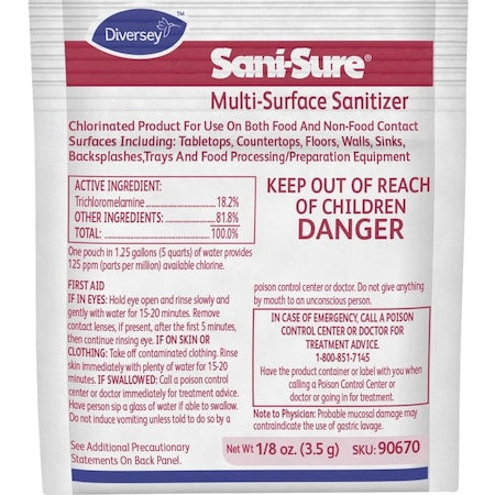 Sanitizer Concentrate, 0.13 oz. Packets, Unscented, Yellow, 100 PK