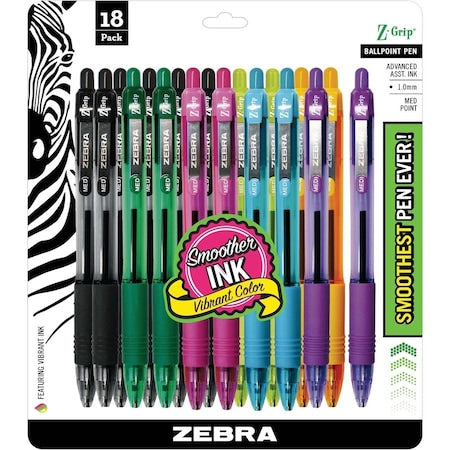 Z-Grip Retractable Ballpoint 1.0mm Asst 18pk
