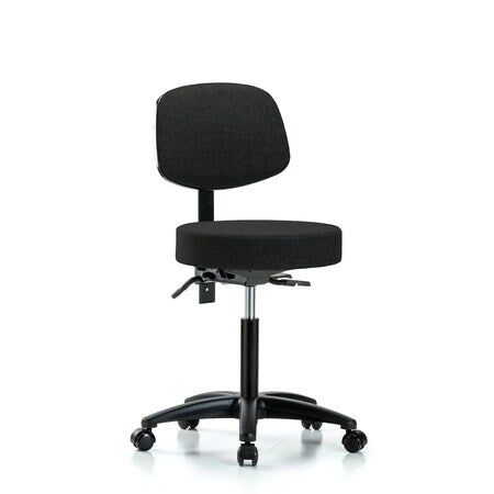 Rutledge Fabric Stool with Back - Medium Bench Height with Seat Tilt and Casters in Black Fabric