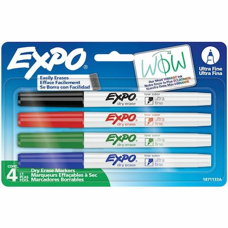 Dry Erase Marker, Capped, Ultra Fine, PK4