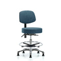 Fab Stool with Back Chrome-Medium Bench Height with Chrome Foot RingandStationary Glides in Blue Fab