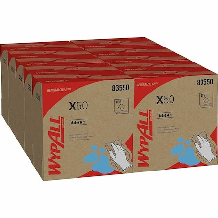 WypAll Dry Wipe, X50, Dispenser Box, Light Absorbency, Good Wet Strength, 83550, 10 PK