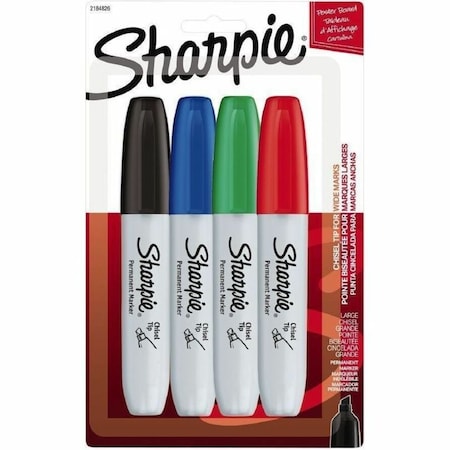 Permanent Marker Set, Chisel Tip, Capped, 4 PK