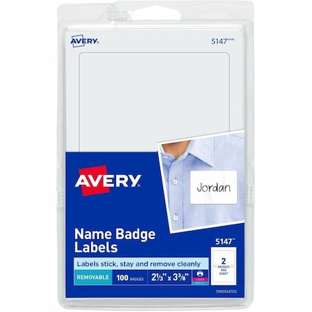 Name Tag Stickers,White Rectangl,PK100