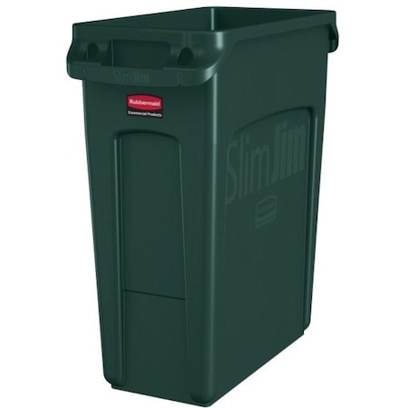 Slim Jim 16 gal Rectangular Slim-Profile Plastic Can, Green, None, Plastic, 11 in